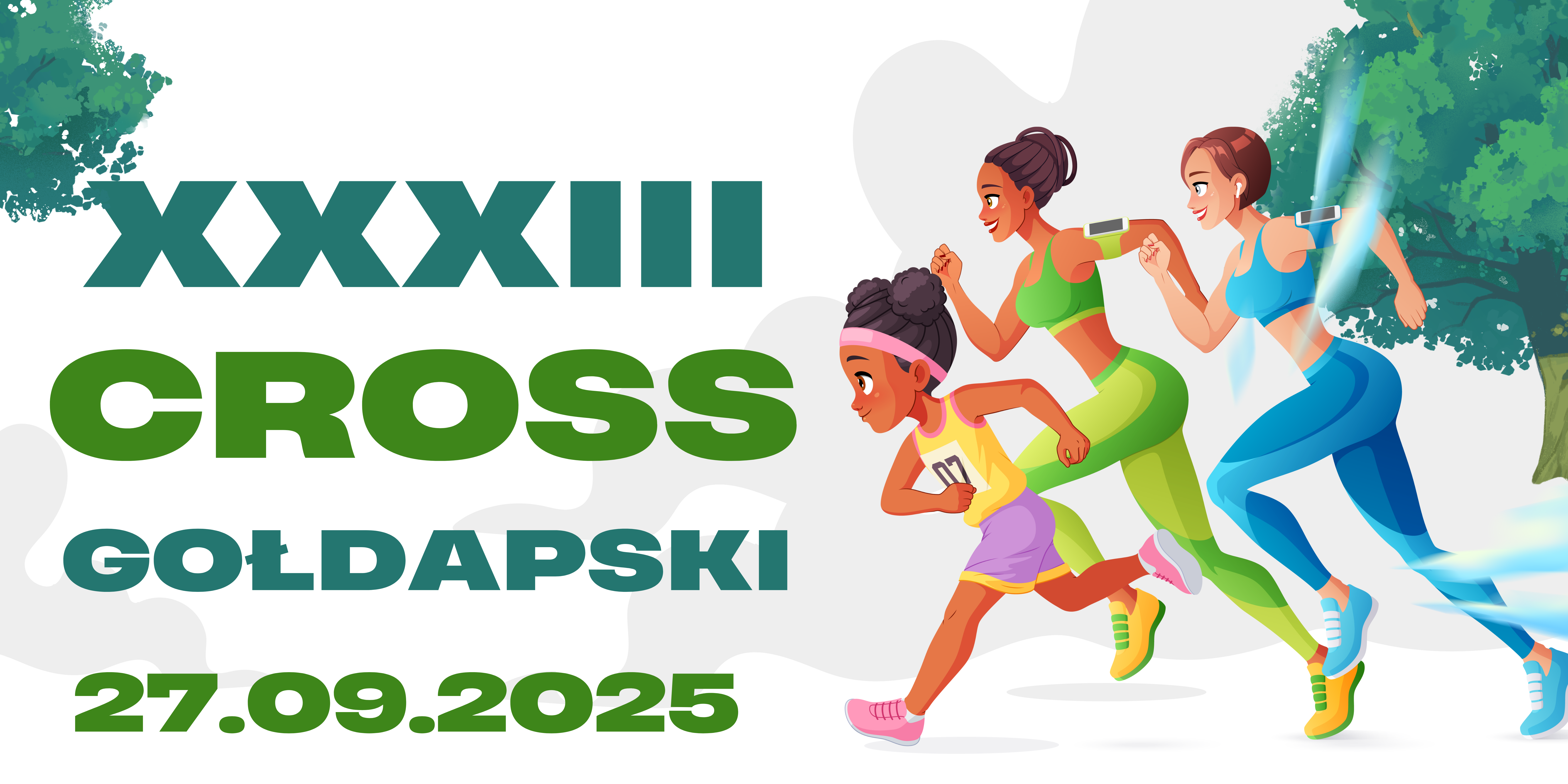 Green and White Modern Illustrated Run Event Banner